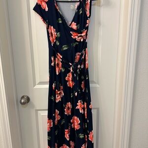 Floral Wrap Dress with Pink and Green Accents